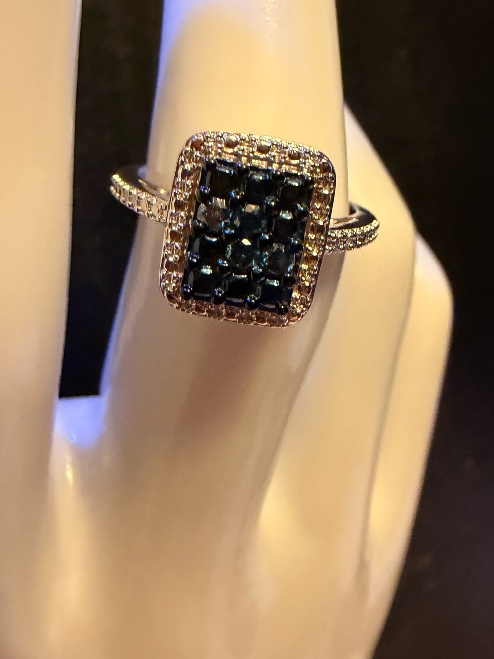 Sterling Silver Blue & White Diamond Halo Ring-0.15 CTW Genuine Diamonds - Picture 3 of 9